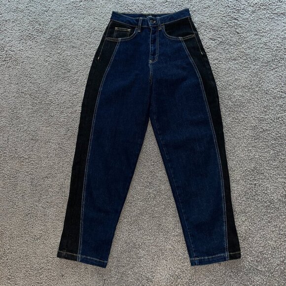 RUTI BARREL STYLE HIGH WAISTED SLOUCHY Blue & Black DENIM BAGGY JEANS EUC - 00 - Picture 1 of 13